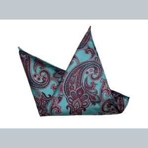 Eksel Pocket Square Silk Blend Green Red Black Paisley Men's